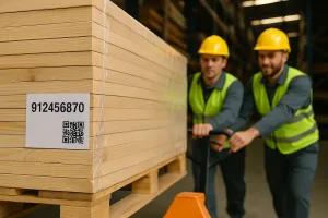 перемещение палеты с пиломатериалами по складу